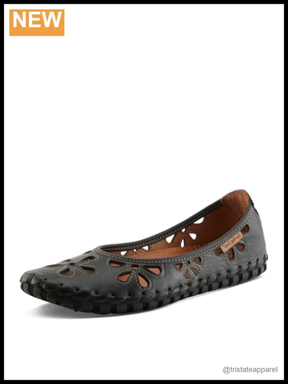 Leather Slip-On Ballerina Flats Floral Laser Cutout Cushioned Arch Fit